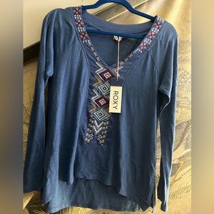 * New Roxy Top BOHO V Neck Embroidery SZ Small *